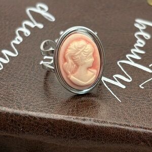 Pink Cameo Ring Adjustable Stainless Steel Vintage Inspired